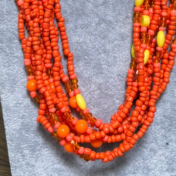 Multi Orange Five Long Strand Can Be wrapped for shorter look Necklace Earring - Picture 2 of 4